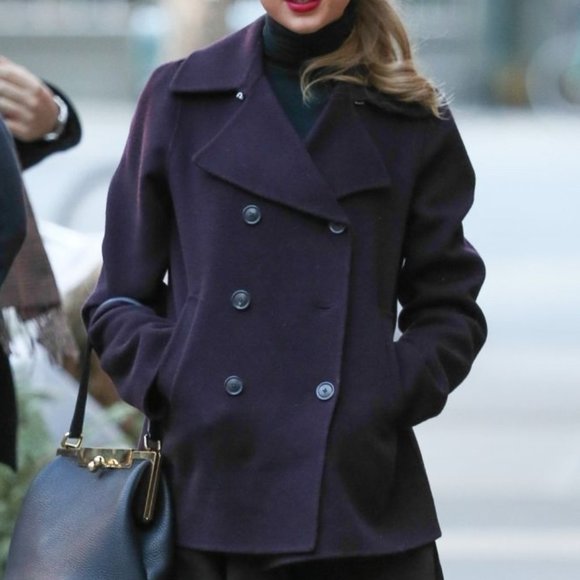 VINCE / Lightweight Double Breasted Wool Blend Pea Coat / Black / Medium - Picture 4 of 10